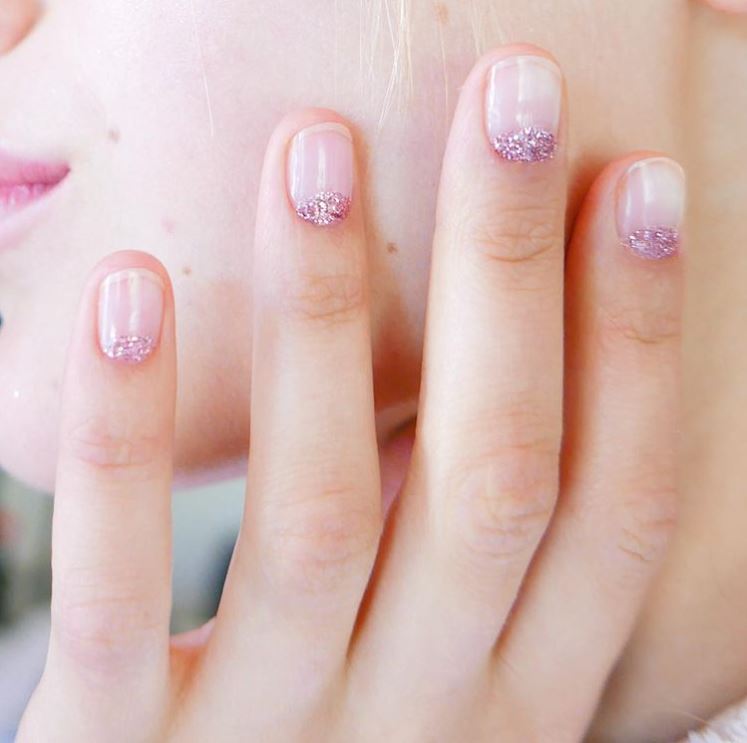 sparkly reverse french manicure