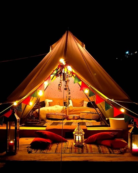 Colorful tent at nigh