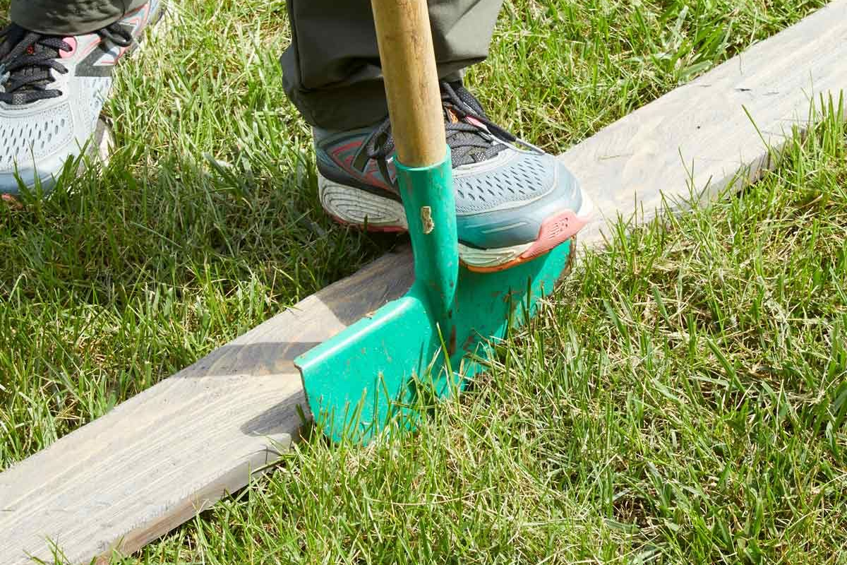 Edging Lawn With Board and Spade 