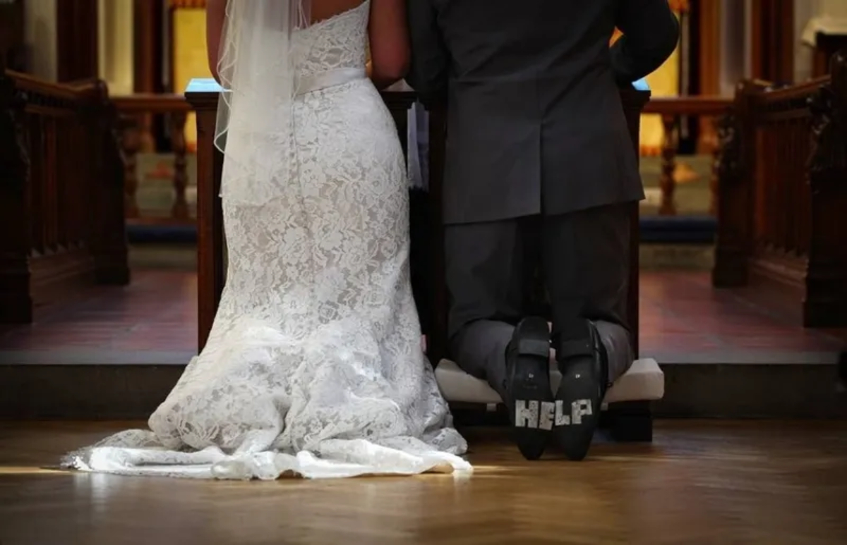 Groom Asking For Help Wedding Photo