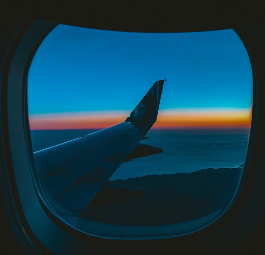 Airplane window view while flying