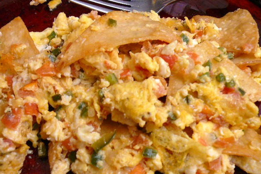 eggs and chopped tortillas