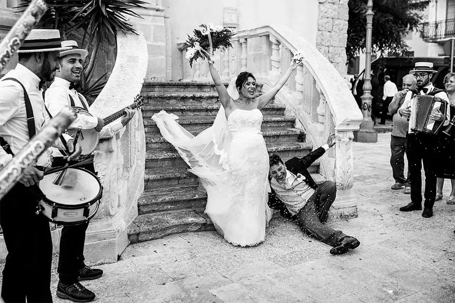 groom falling down stairs