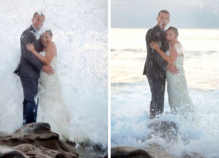 waves crashing on couple